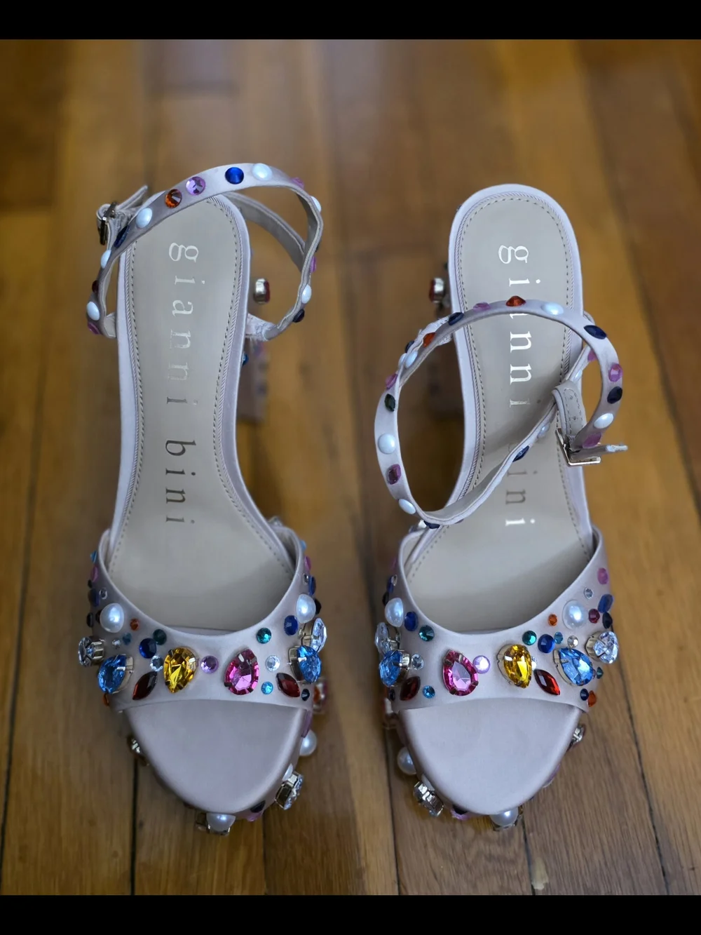 Gianni Bini Blush Pink Jeweled Block Heel Sandals - Picture 4 of 5